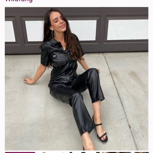 NWOT Wildfang Essential Coveralls, Black Vegan Leather, Large RARE HTF - Picture 4 of 13